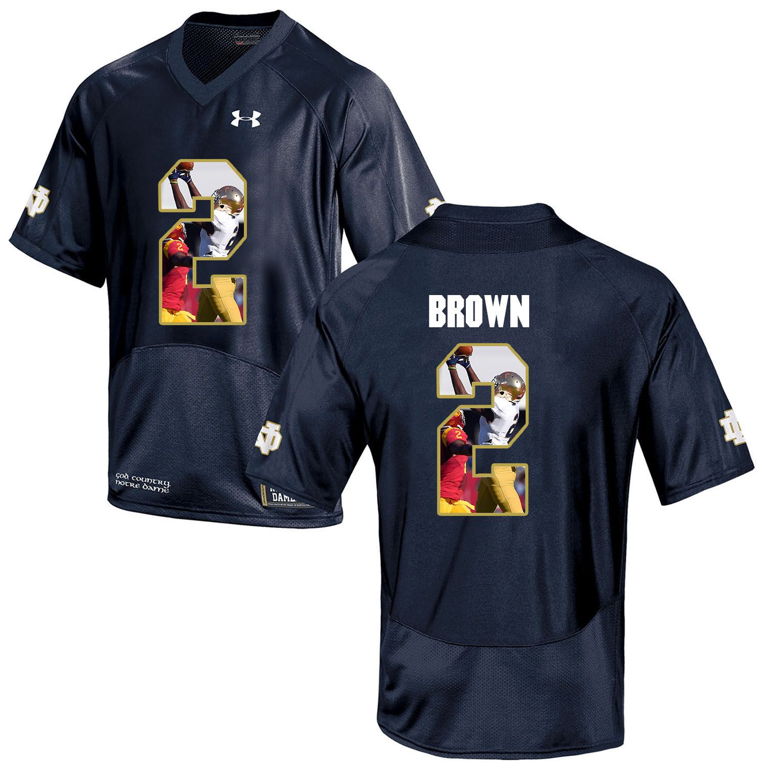 Men Norte Dame Fighting Irish #2 Brown Navy Blue Fashion Edition Customized NCAA Jerseys
